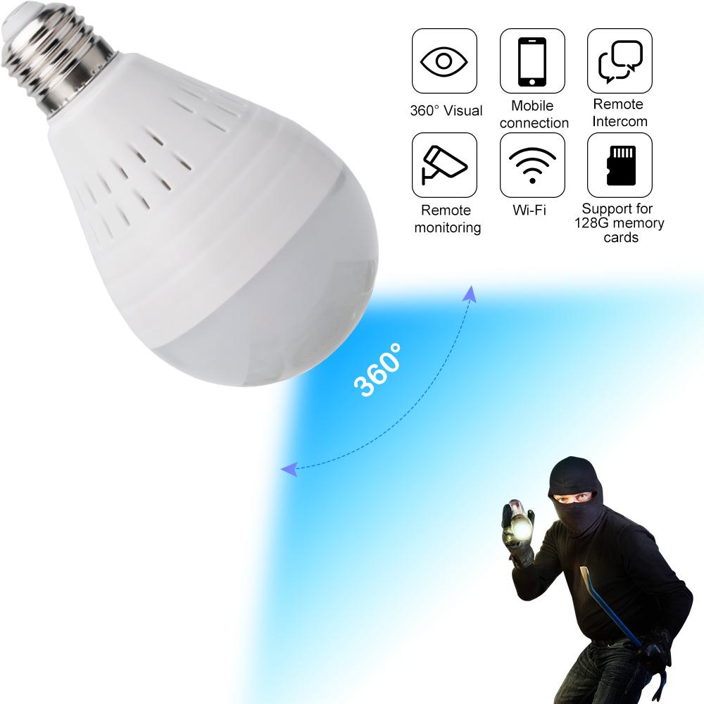 Wi-Fi Light Bulb Camera - HD 360 Degree Panoramic View with Audio